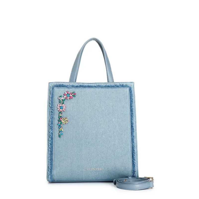 tote in denim sfrangiato denim taglia unica