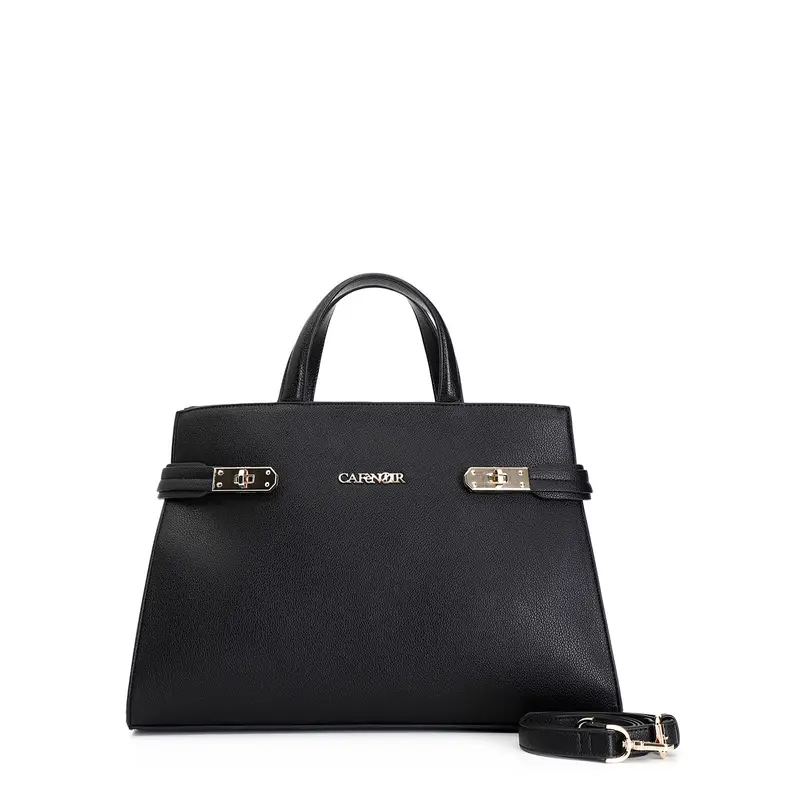 tote in materiale effetto bottalato e chiusure in metallo nero