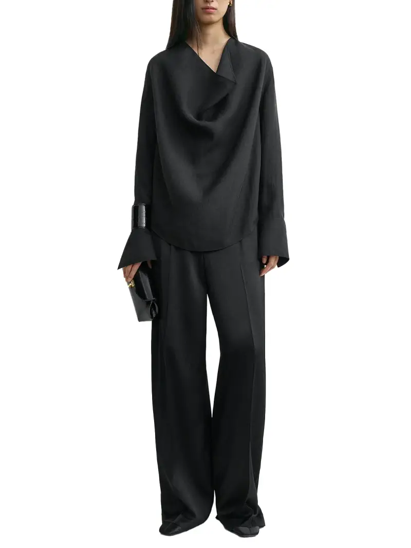 Toteme Blusa drappeggiata nera miniatura 2