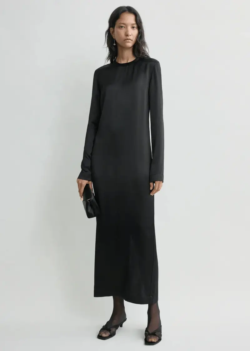 maxi satin dress NERO miniatura 2