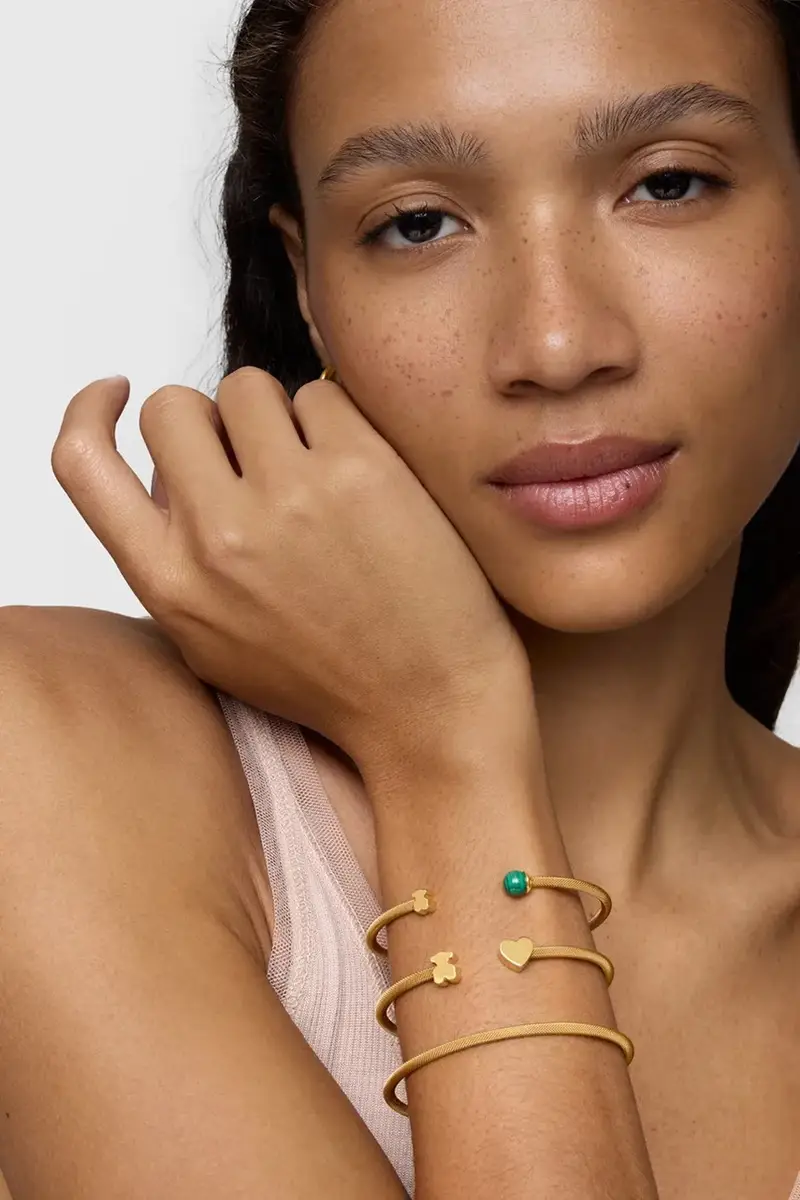 bracciale placcato oro con malachite ICON MESH miniatura 4