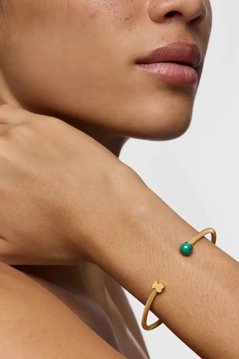 bracciale placcato oro con malachite ICON MESH miniatura 5