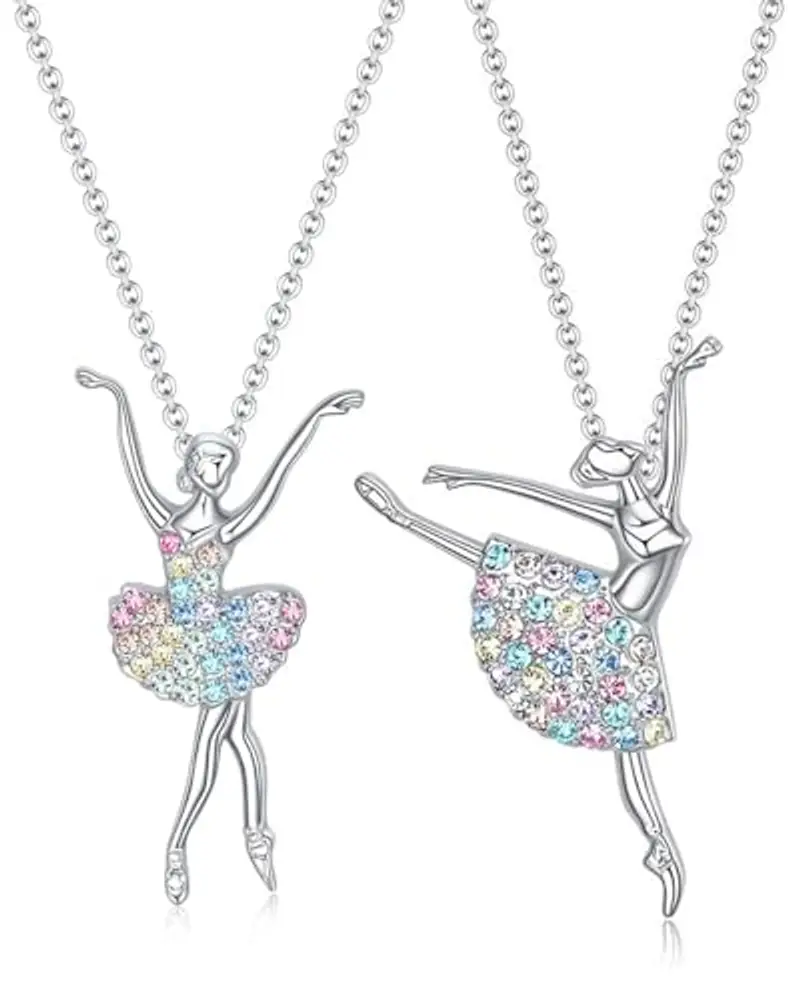 TOZBLEU 2 pcs Collana con ciondolo ballerina per Ragazze,collana ballerina bambina,Regalo Perfetto per Danzatrici in Erba e Comunioni,Gadget Danza Classica