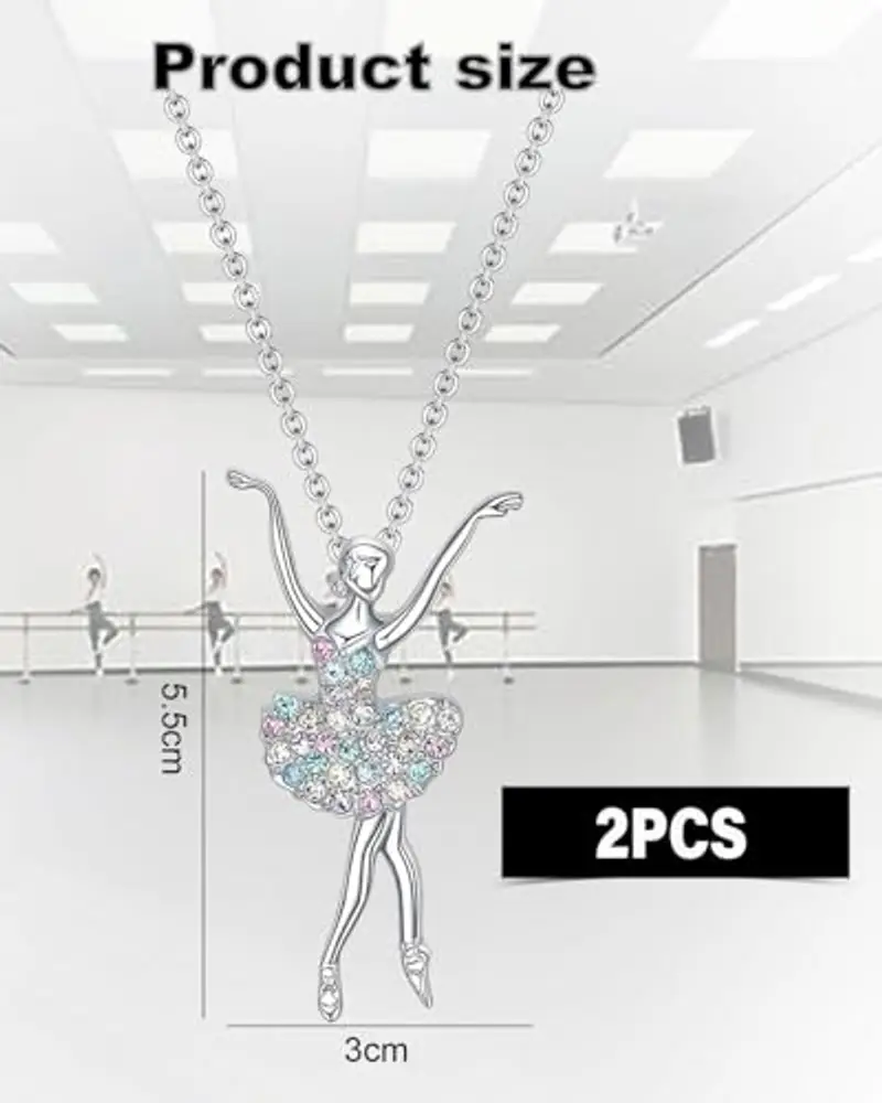 TOZBLEU 2 pcs Collana con ciondolo ballerina per Ragazze, collana ballerina bambina, Regalo Perfetto per Danzatrici in Erba e Comunioni, Gadget Danza Classica miniatura 2