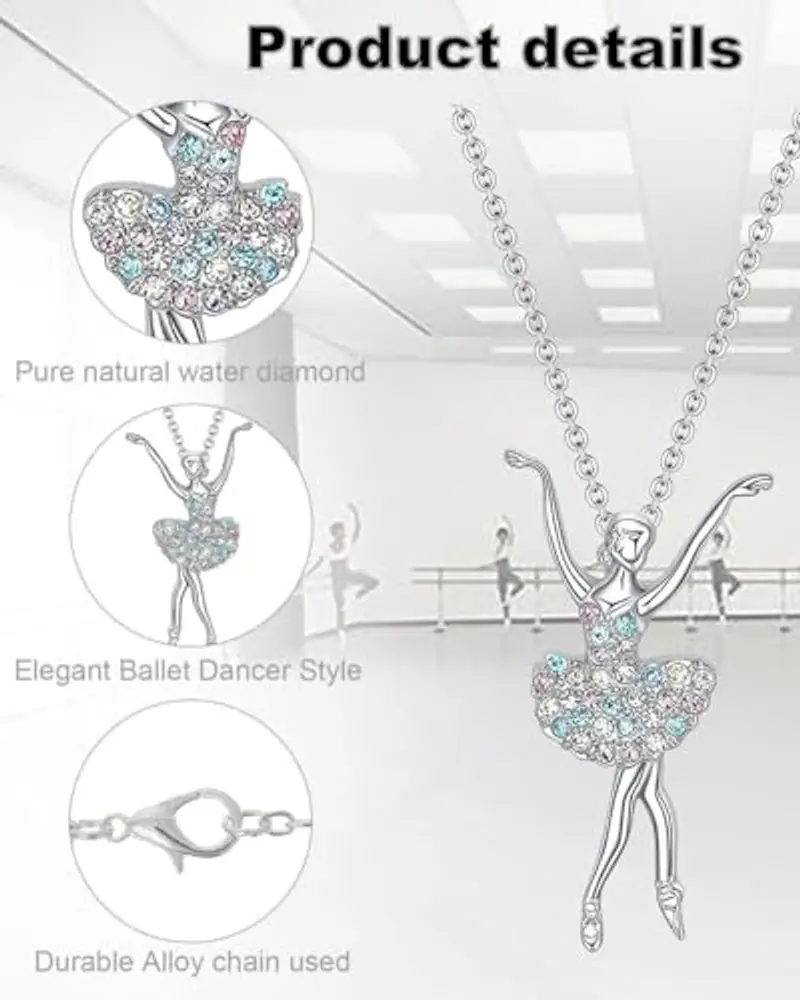 TOZBLEU 2 pcs Collana con ciondolo ballerina per Ragazze, collana ballerina bambina, Regalo Perfetto per Danzatrici in Erba e Comunioni, Gadget Danza Classica miniatura 3