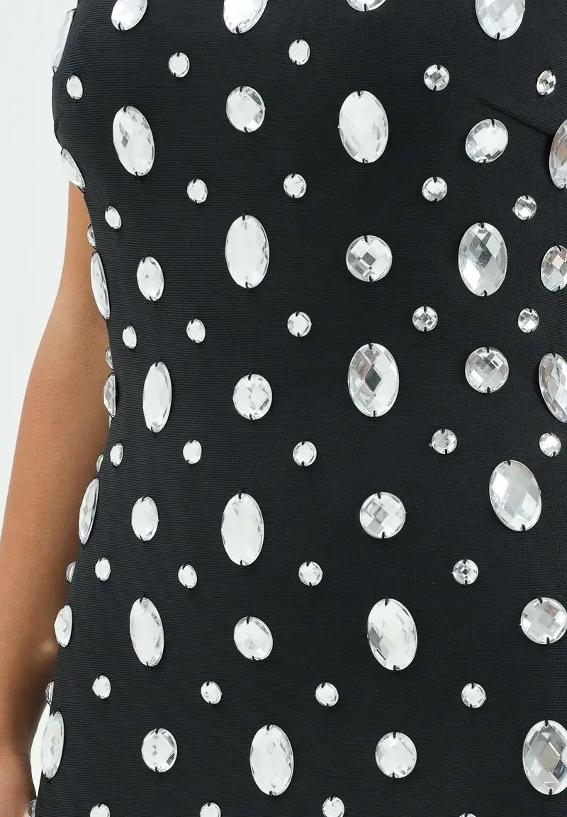 Abito corto ALLAN nero da donna con pietre miniatura 3