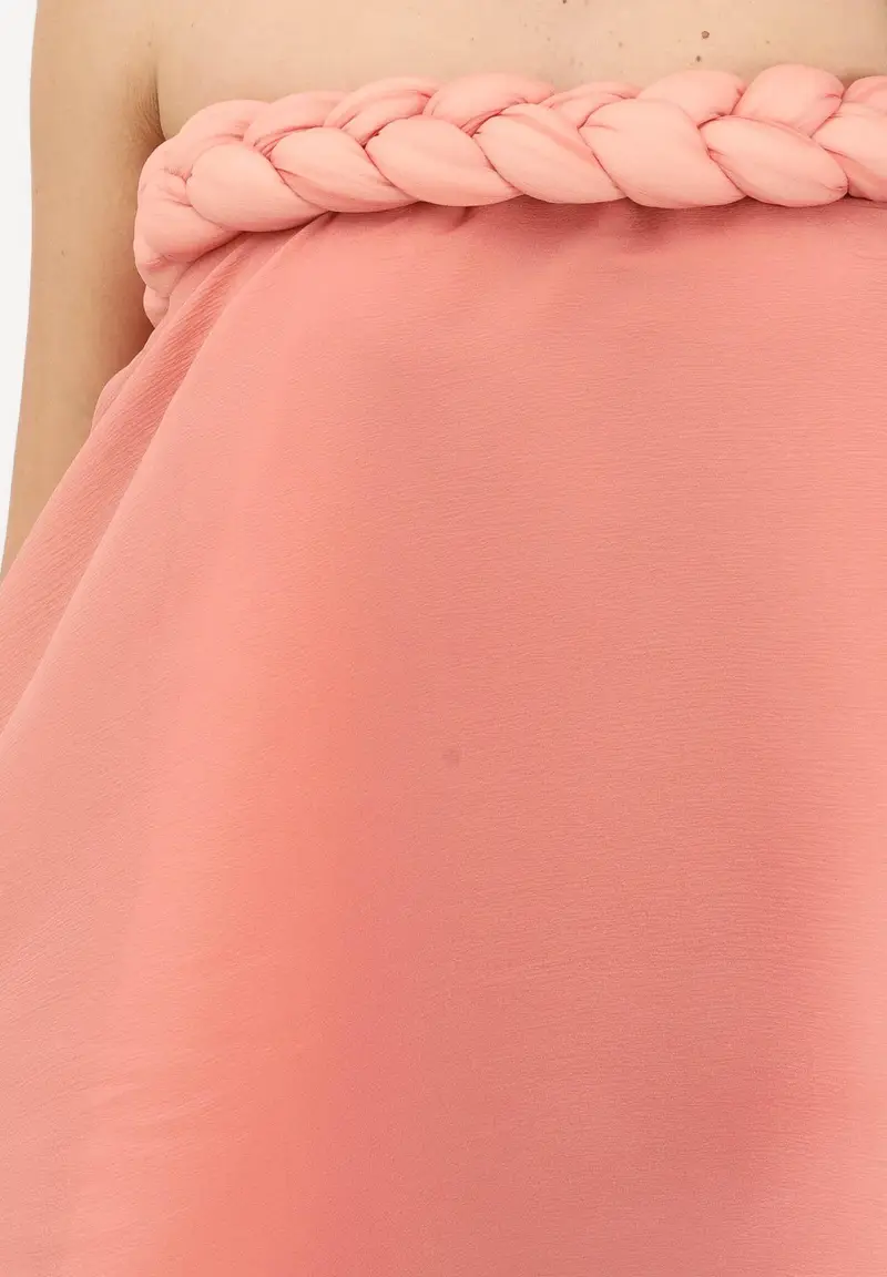 Abito corto rosa pesca da donna con volant miniatura 3