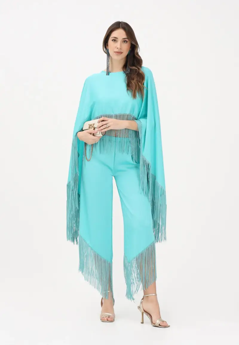 Blusa turchese da donna con frange miniatura 2