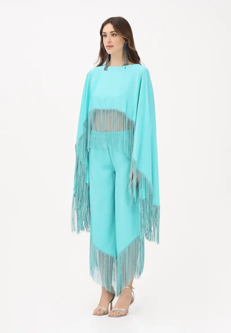 Blusa turchese da donna con frange