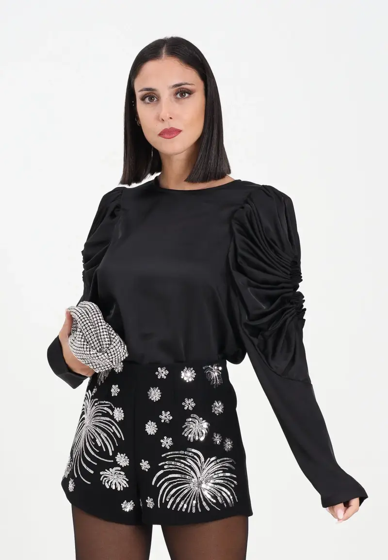 Blusa Wilbur nera da donna in tessuto satinato con cut-out alle maniche miniatura 2