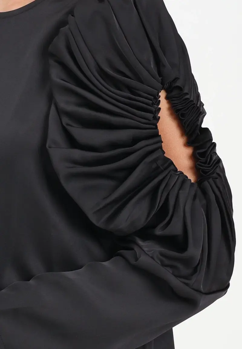 Blusa Wilbur nera da donna in tessuto satinato con cut-out alle maniche miniatura 3