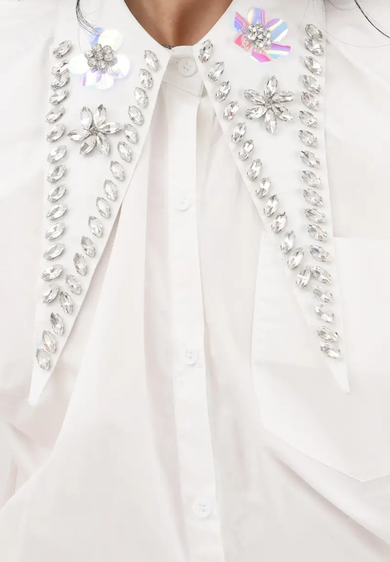 Camicia smanicata bianca da donna con colletto gioiello miniatura 3