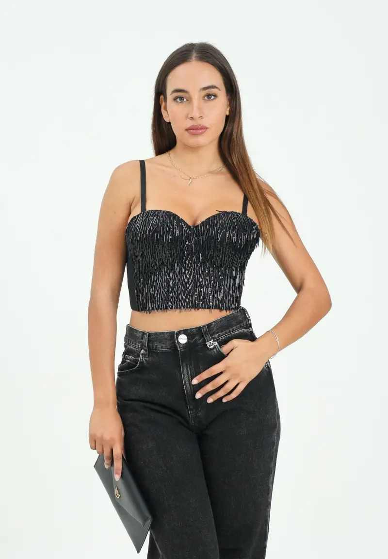 Corpetto nero da donna con strass miniatura 2