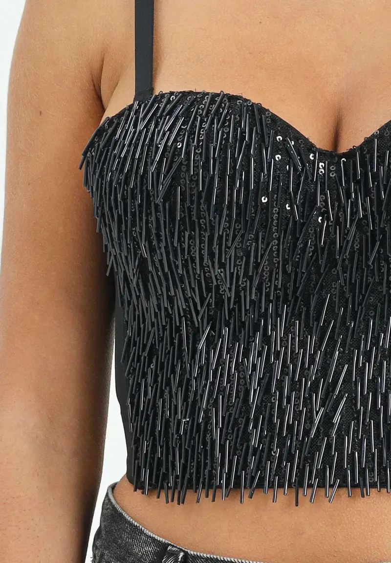 Corpetto nero da donna con strass miniatura 3