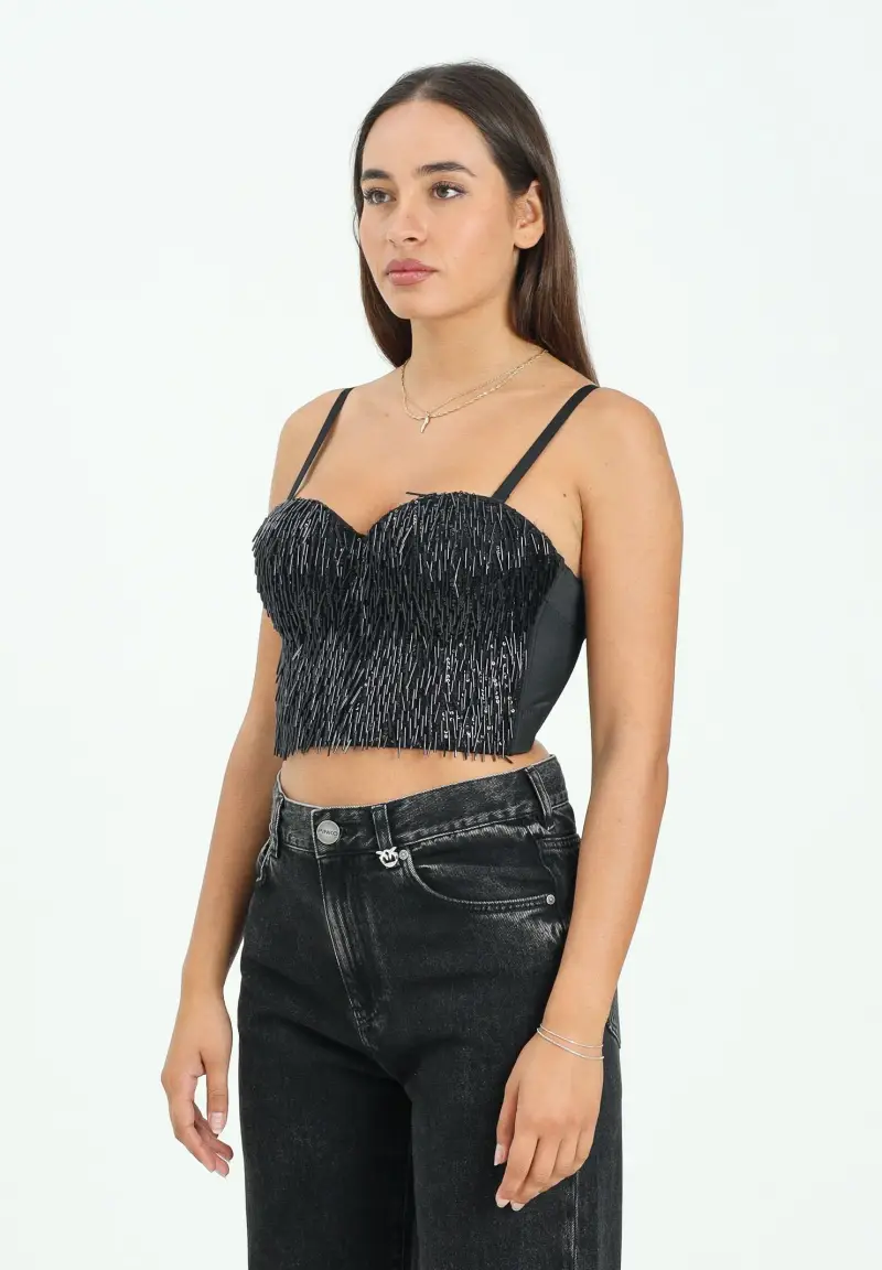 Corpetto nero da donna con strass