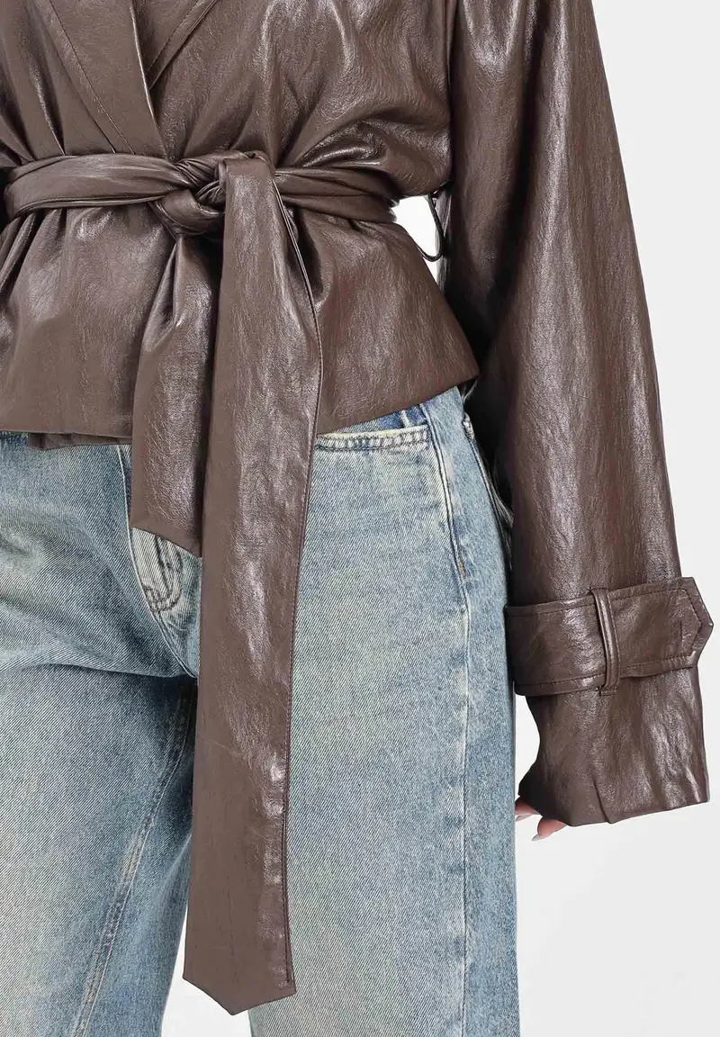 Giubbotto di pelle Dalton marrone da donna miniatura 3