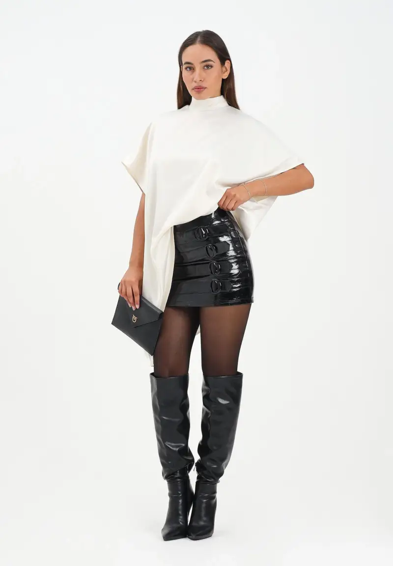 Gonna corta Bovey nera da donna in ecopelle effetto vinile miniatura 2