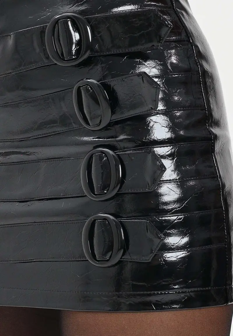 Gonna corta Bovey nera da donna in ecopelle effetto vinile miniatura 3