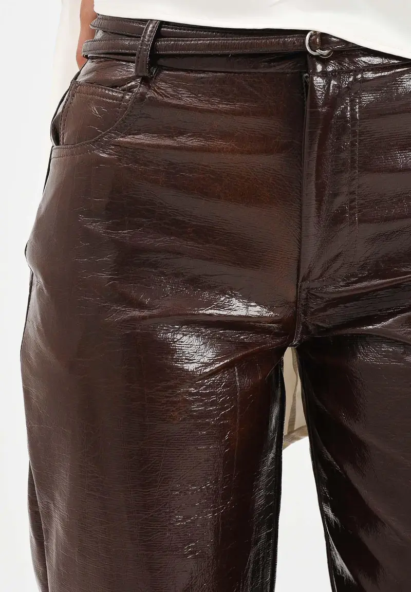 Pantalone Smitherx in vinile marrone da donna miniatura 3