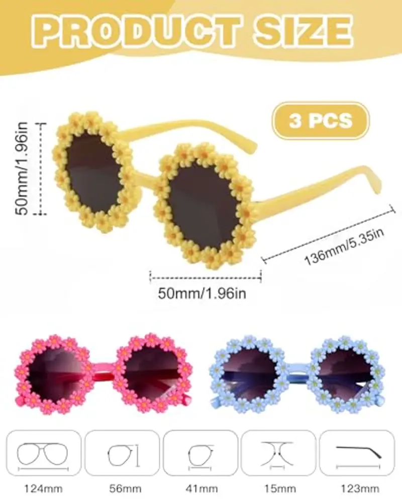 TPZORJX 3PCS Occhiali da Sole Margherita, Noble Classic Daisy Occhiali da Sole, Occhiali da Sole a Forma di miniatura 2