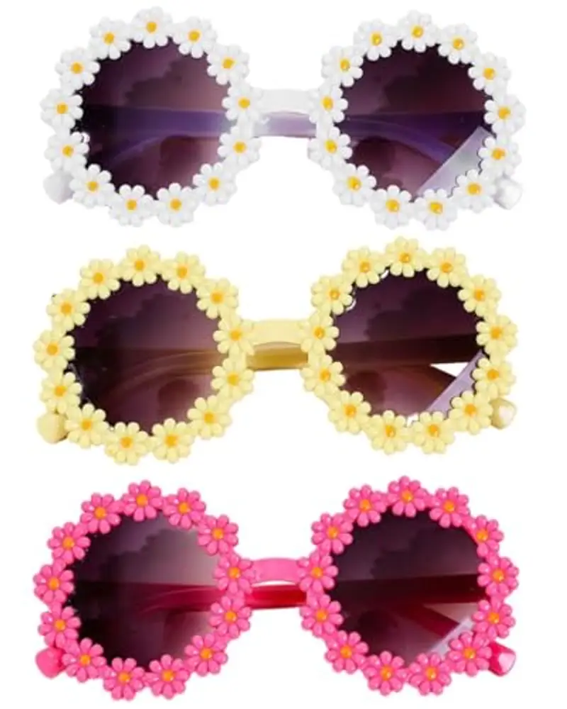 TPZORJX 3pcs Occhiali Sole a Margherita, occhiali sole neonato，Occhiali Da Sole Rotondi Classici, Occhiali Da Festa,