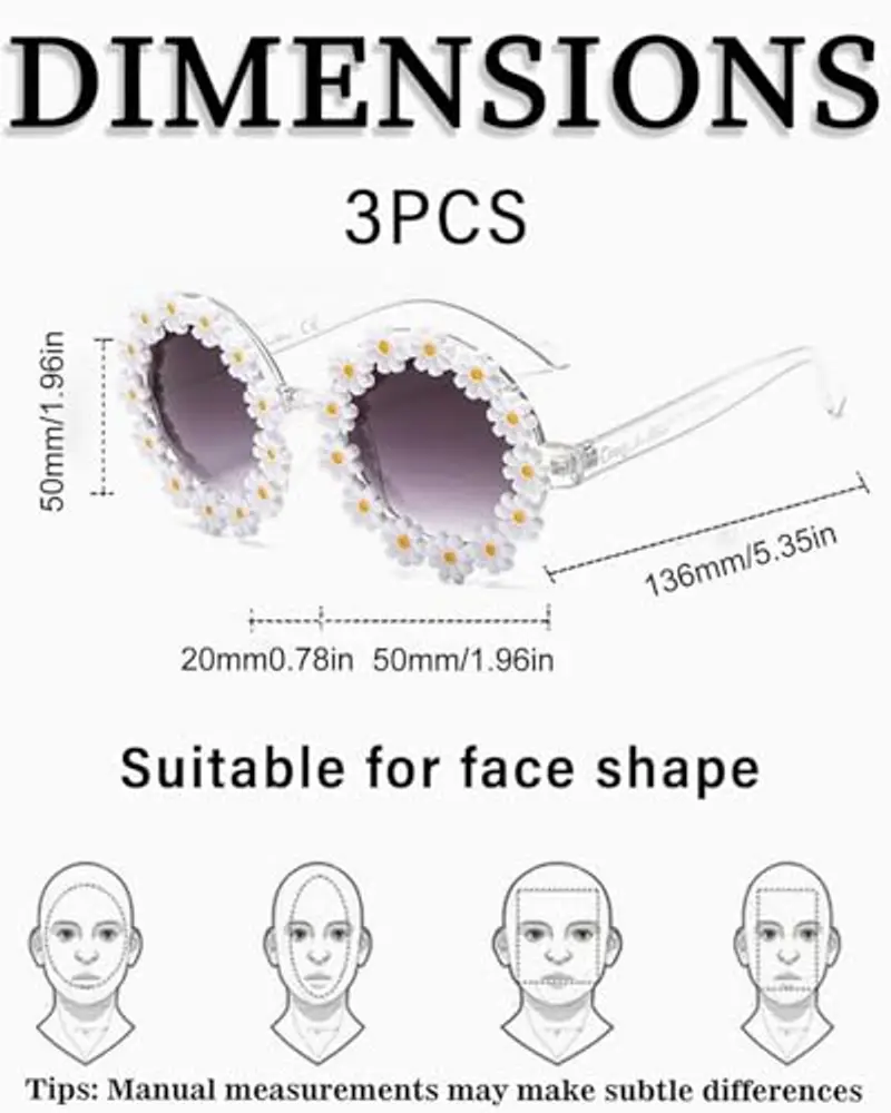 TPZORJX 3pcs Occhiali Sole a Margherita, occhiali sole neonato，Occhiali Da Sole Rotondi Classici, Occhiali Da Festa miniatura 2