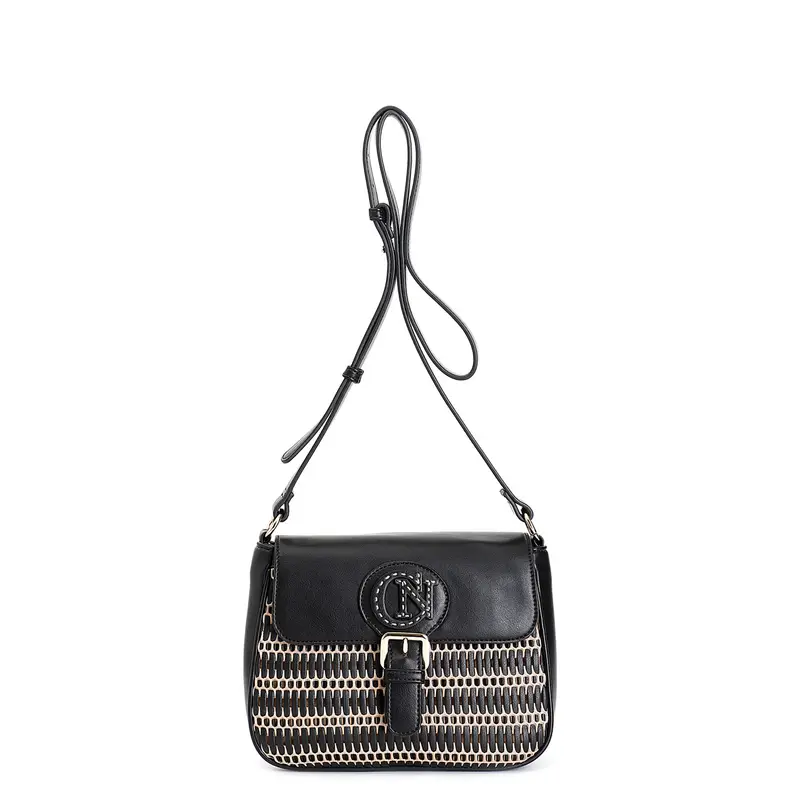 tracolla con pattina con dettaglio in rete con infilatura. nero taglia unica