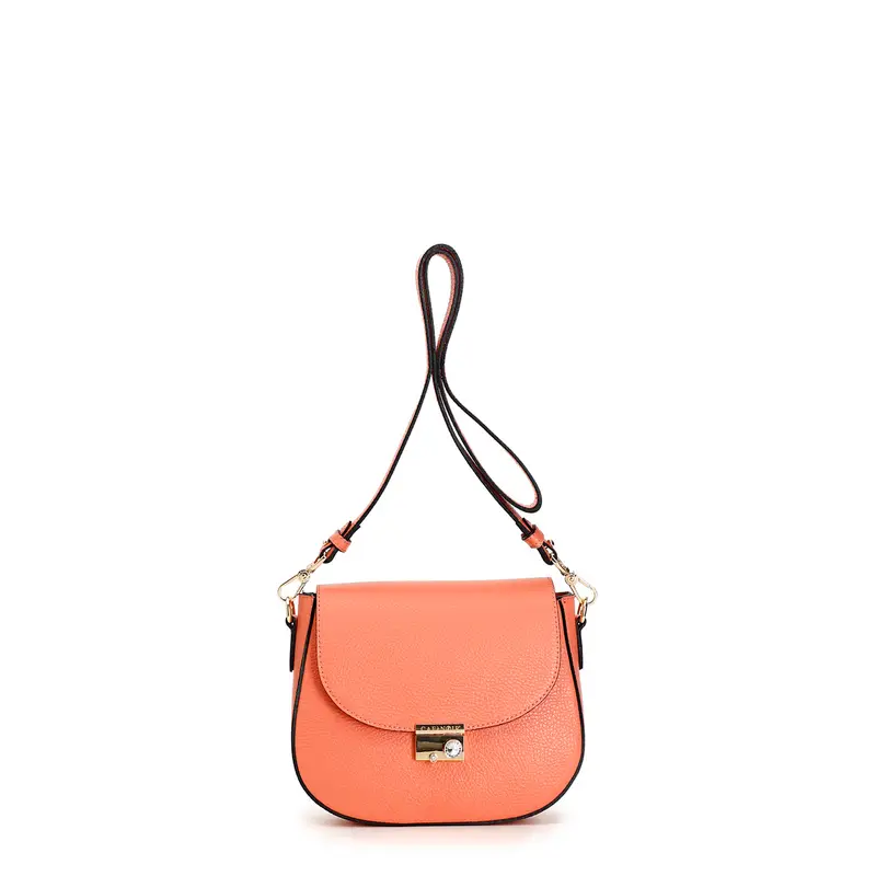 tracolla con pattina in pelle e chiusura strass salmone taglia unica