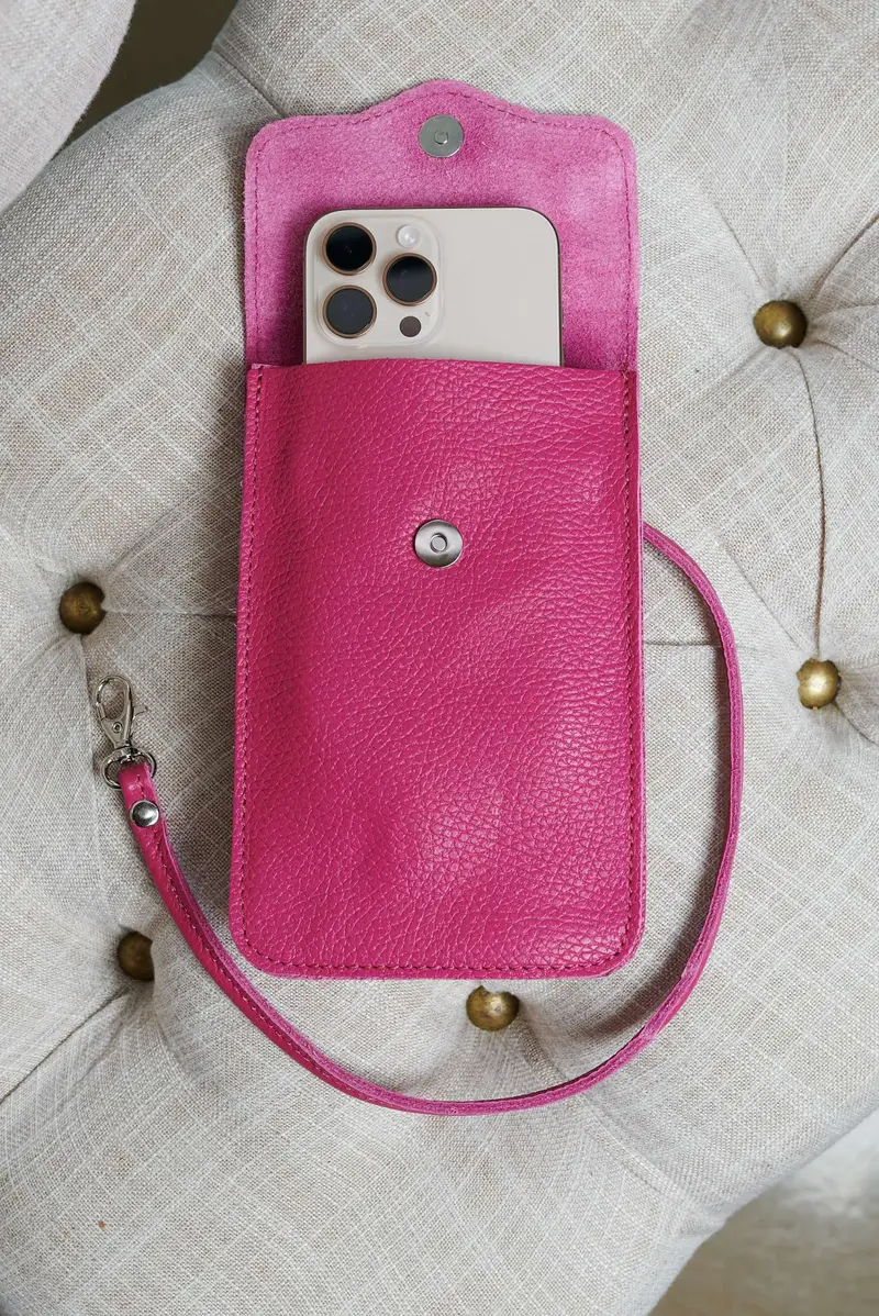 Tracollina porta cellulare in pelle fuxia morbida D'Arienzo, Seleziona Taglia Unica, Colore Fuxia