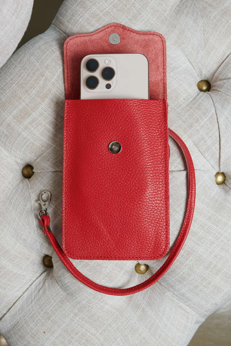 Tracollina porta cellulare in pelle rossa morbida D'Arienzo, Seleziona Taglia Unica, Colore Rosso