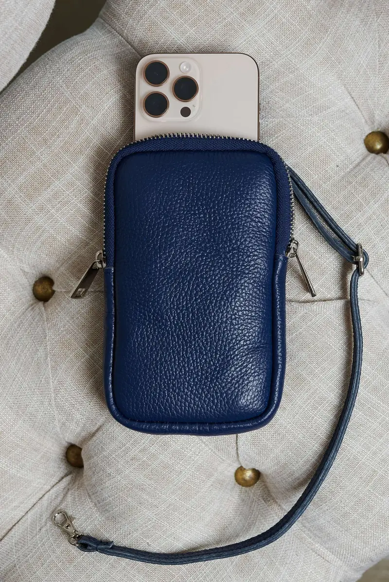 Tracollina Portacellulare in pelle blu morbida D'Arienzo, Seleziona Taglia Unica, Colore Blu