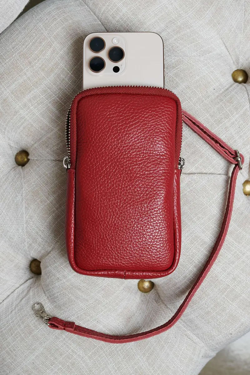 Tracollina Portacellulare in pelle morbida bordeaux D'Arienzo, Seleziona Taglia Unica, Colore Vinaccio