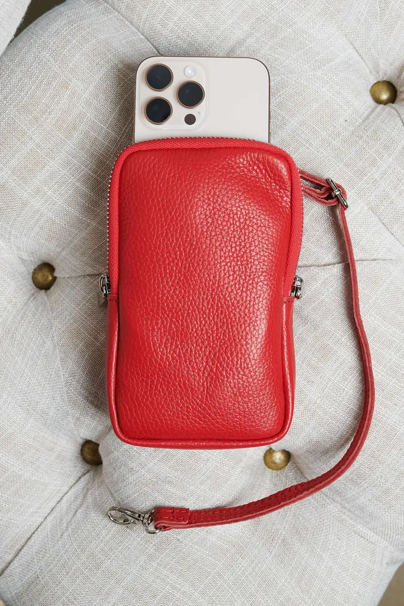 Tracollina Portacellulare in pelle rossa morbida D'Arienzo, Seleziona Taglia Unica, Colore Rosso