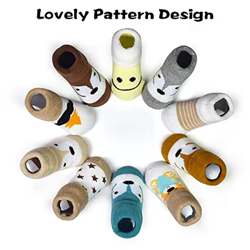 TRAMLE Calzini spessi in spugna, 10 paia (0-3 anni) per neonati e ragazze, set di calzini alla caviglia caldi e carini miniatura 2