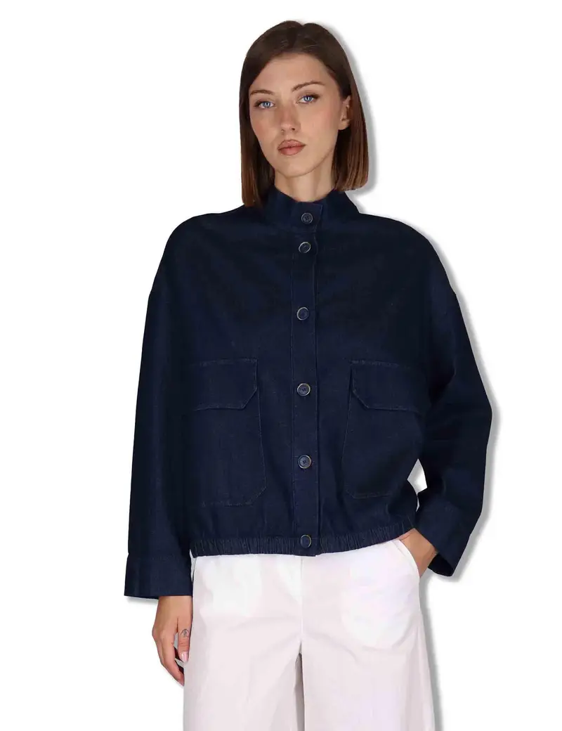 Bomber Jacket in cotone blu con tasconi Donna BAOBAB INDA-B_BLUE