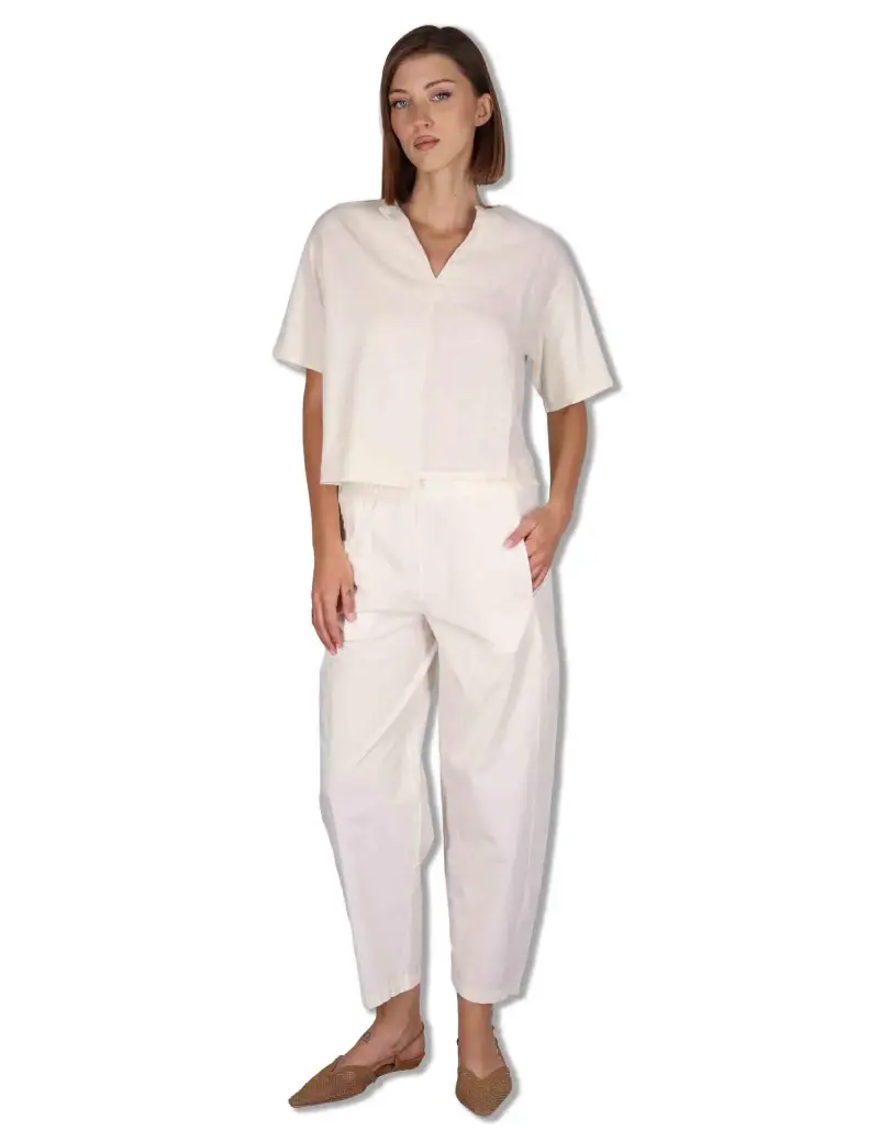 Pantaloni Rounded balloon in cotone off white Donna PRUX OVO_BUTTER