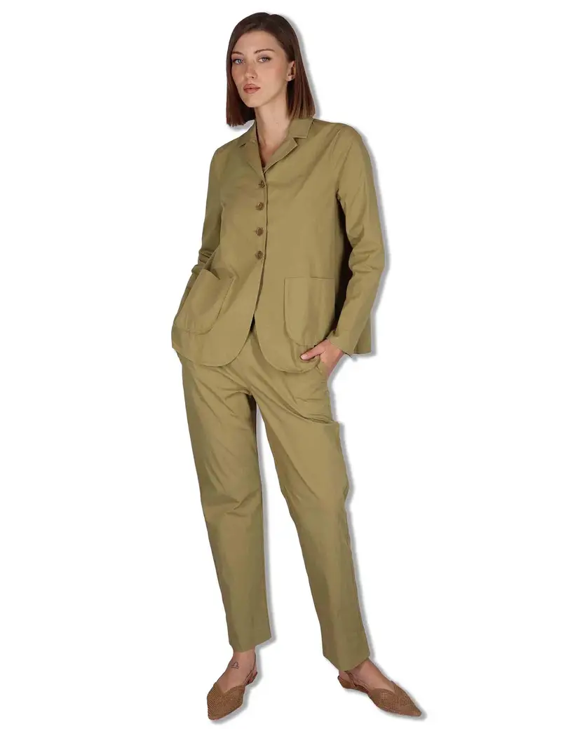 Pantaloni Slim Basic in cotone kaki con elastico Donna PINA OVO_KAKI