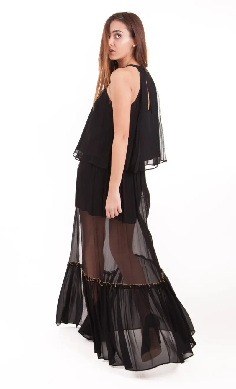 Abito cornelia lungo due pezzi, colore nero miniatura 2