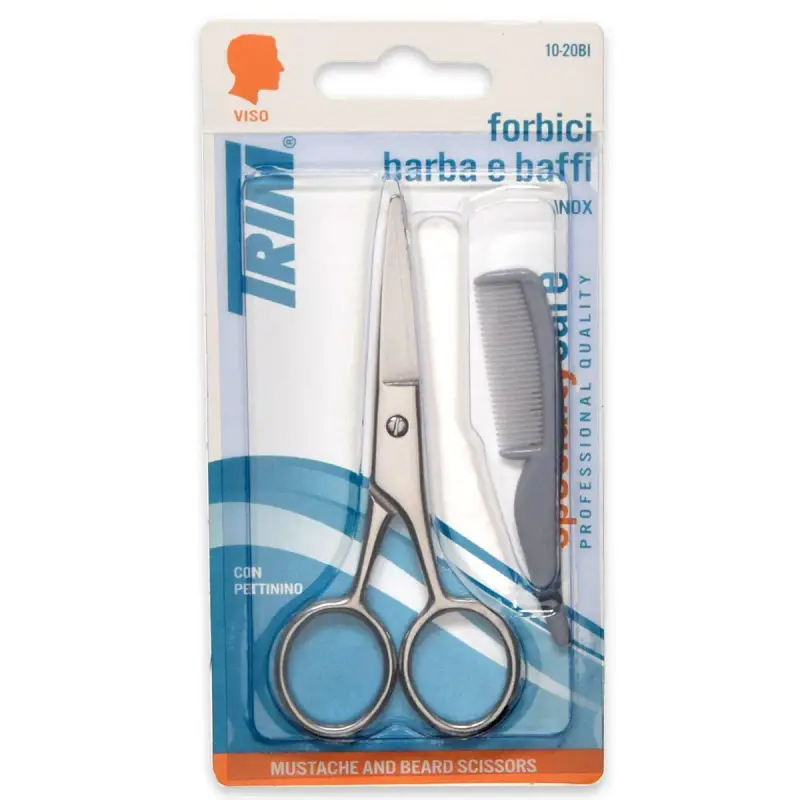 forbici barba e baffi inox con pettinino