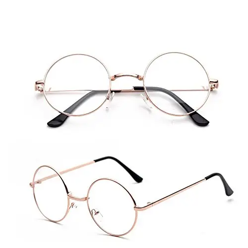 TRIXES Occhiali in Metallo Tondi - Unisex - Oro Rosa/Rame e Nero - Stile Retro Beatles - Anni Sessanta - Perfetto per miniatura 2