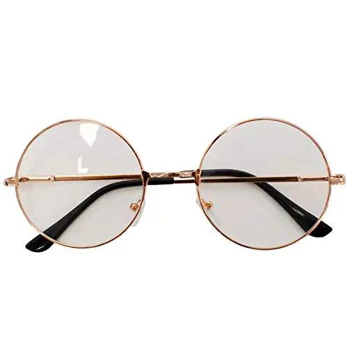 TRIXES Occhiali in Metallo Tondi - Unisex - Oro Rosa/Rame e Nero - Stile Retro Beatles - Anni Sessanta - Perfetto per miniatura 3