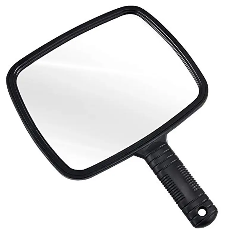 TRIXES Specchio Portatile Professionale per Salone Parrucchiere Barbiere con Manico - Specchio Trucco Portatile Grande e Comodo - Specchietto Dentista - Nero