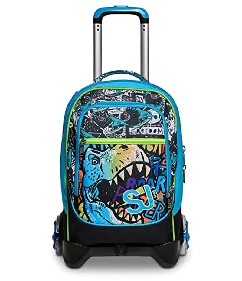 Trolley Scuola Jack 3 Ruote - SJ Boy Bambino - Azzurro - Zaino Sganciabile - Doppio Uso