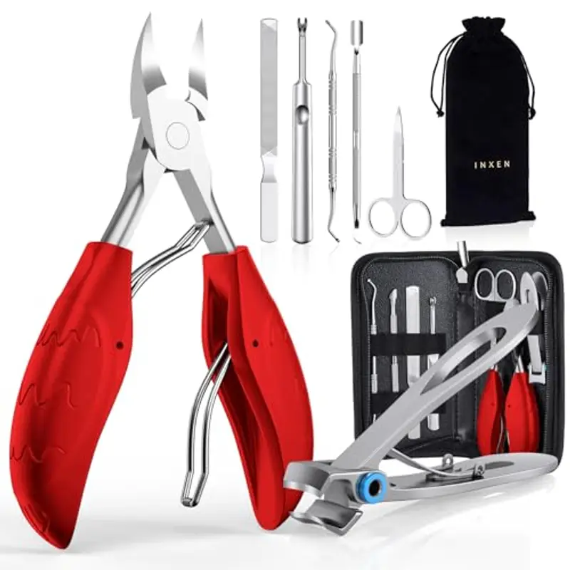 Tronchesino Per Unghie Dei Piedi Per Unghie Spess o Incarnite, Set Tagliaunghie Professionale Per unghie In Acciaio Inossidabile,7Pcs Kit Manicure Pedicure Per Unghie-Rosso