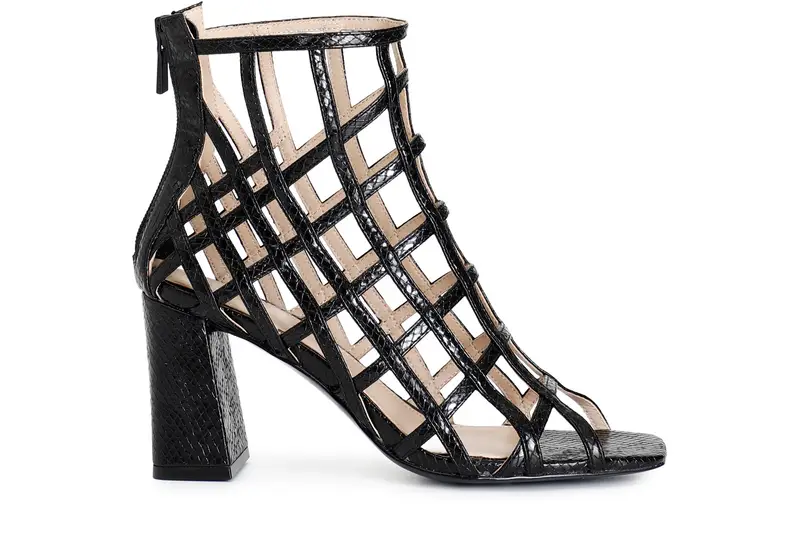 tronchetti in pelle a gabbia effetto stampato nero