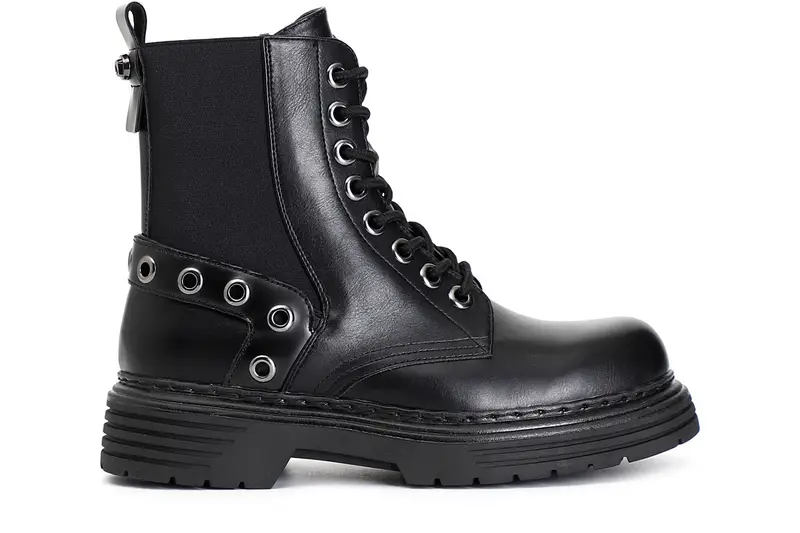 tronchetto allacciato in similpelle con occhielli nero