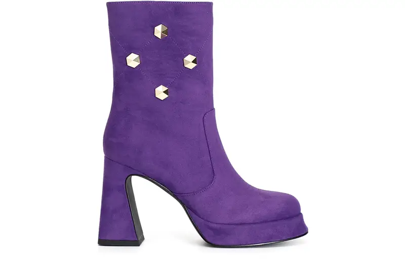 tronchetto donna in microfibra con quattro borchie esagonali viola