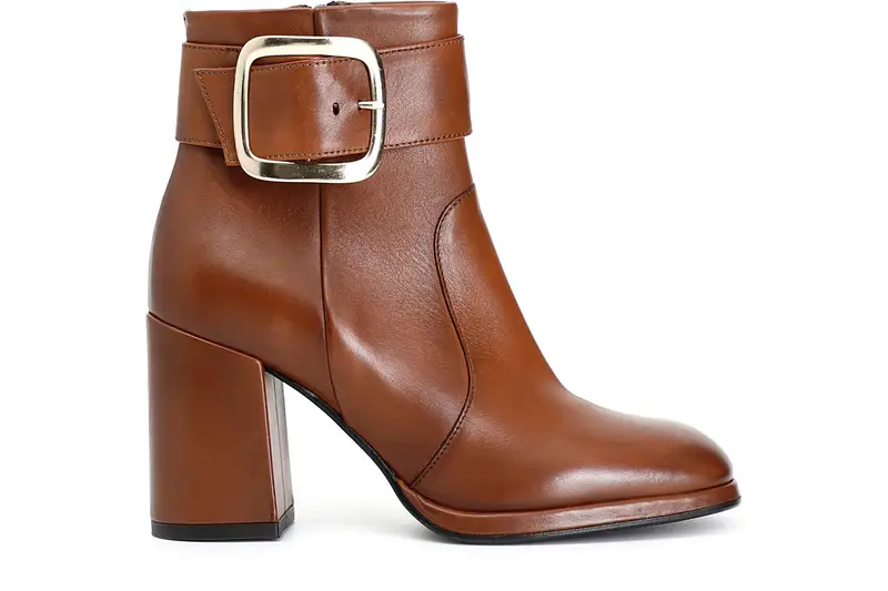 tronchetto donna in pelle con fibbia cognac