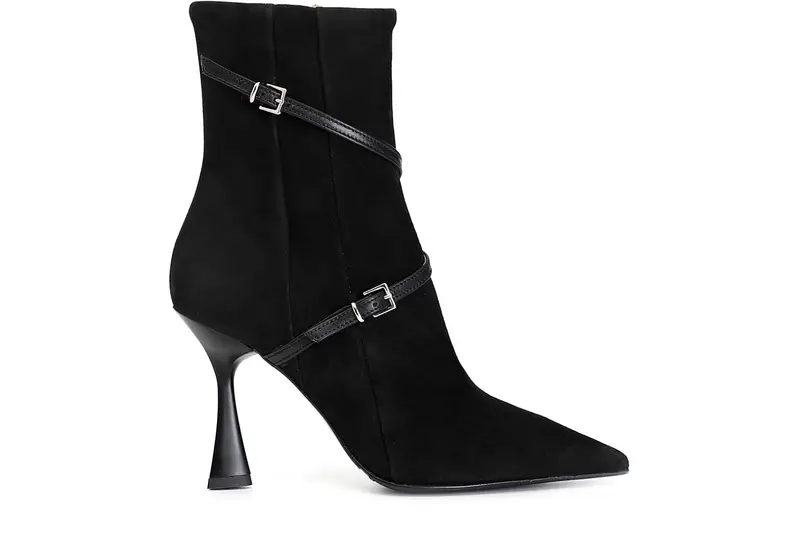 tronchetto donna in pelle scamosciata con doppio laccio nero