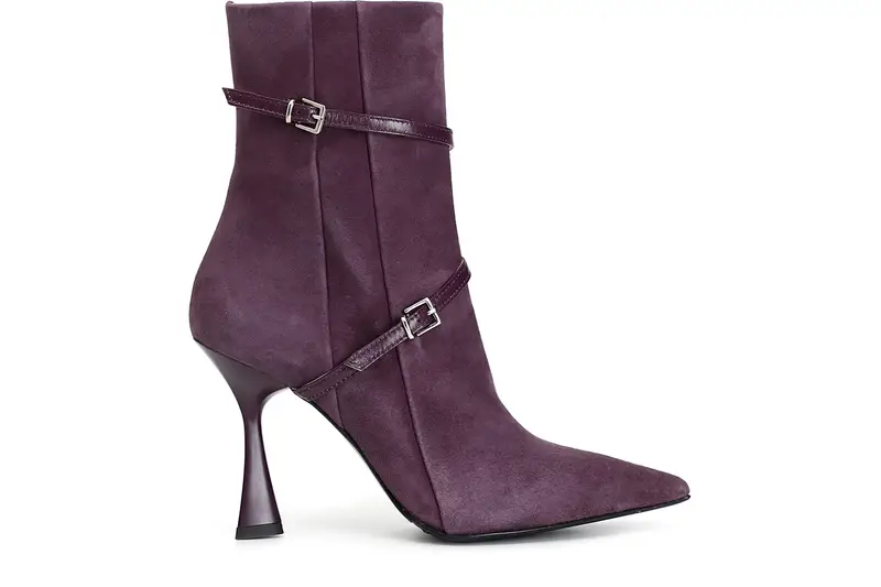 tronchetto donna in pelle scamosciata con doppio laccio viola